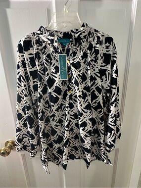 Southern Frock Navy & White Floral Shirred Neck Top